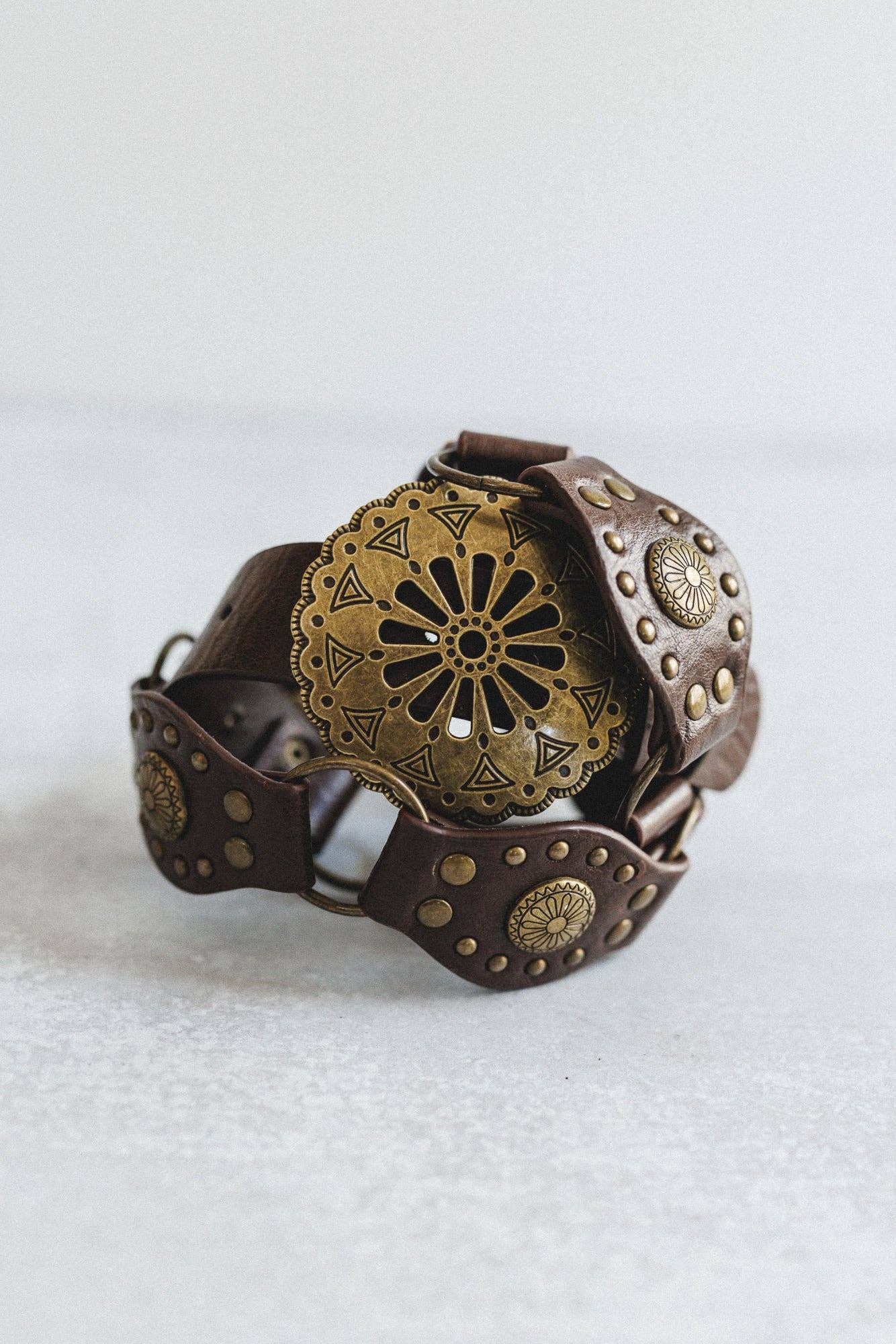 Rustic Medallion Concho Belt - Brown