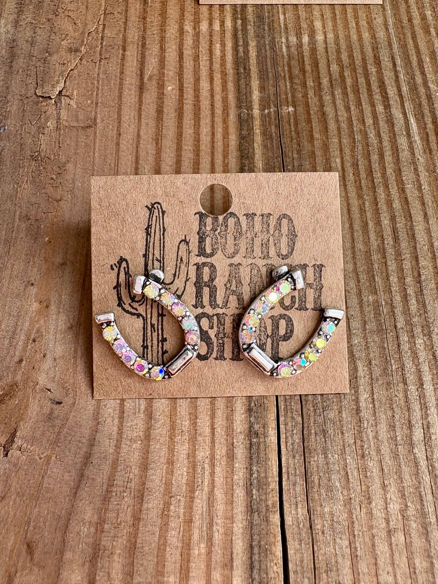 Western Horseshoe Stud Rhinestone Earrings