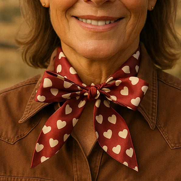 Burgundy and Cream Western Skinny Mini Wild Rag Scarf / Cowgirl Necktie #TW334