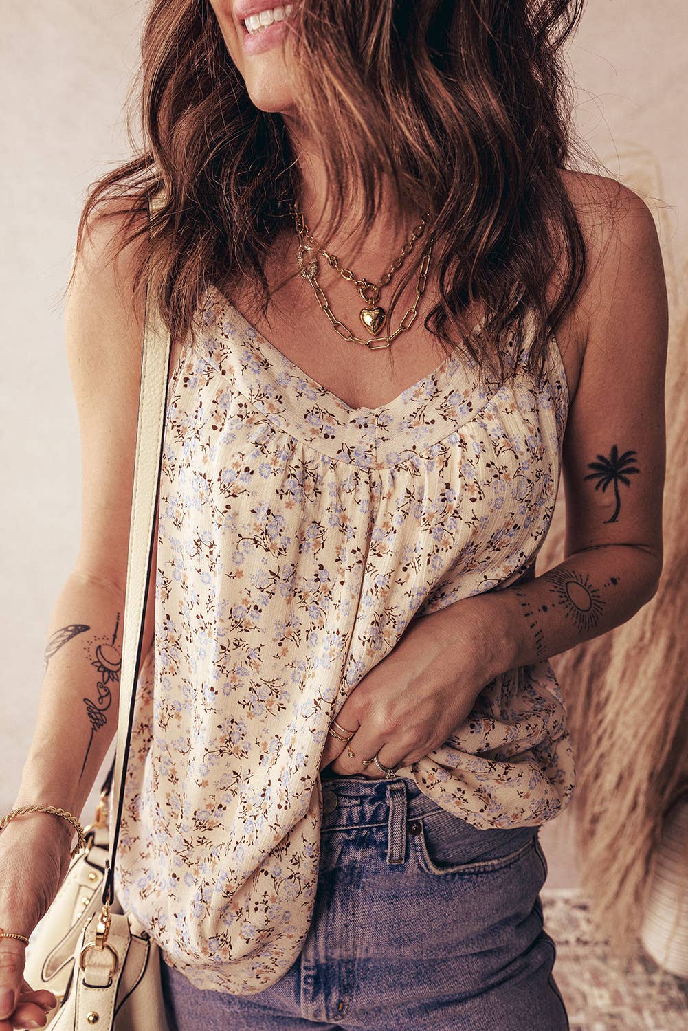 Boho Floral Spaghetti Straps Tank Top