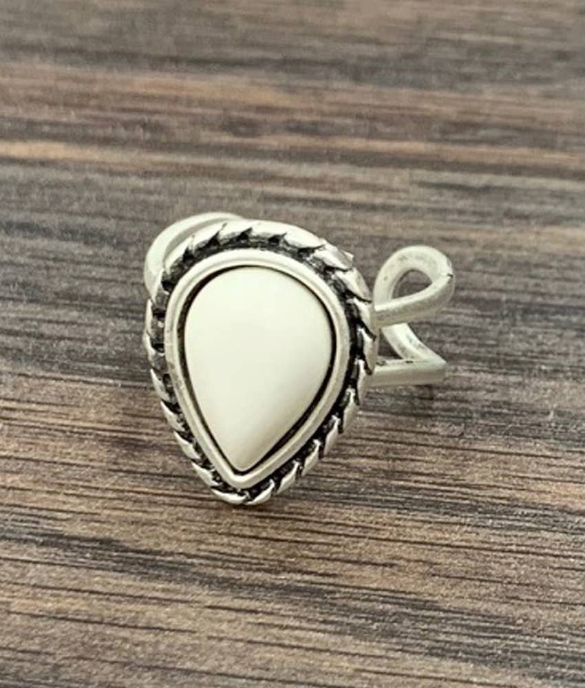 Drop White Turquoise Adjustable Ring