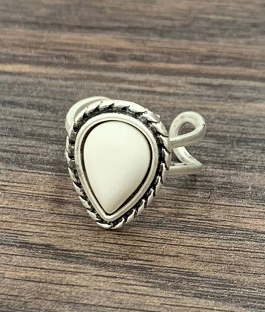 Drop White Turquoise Adjustable Ring