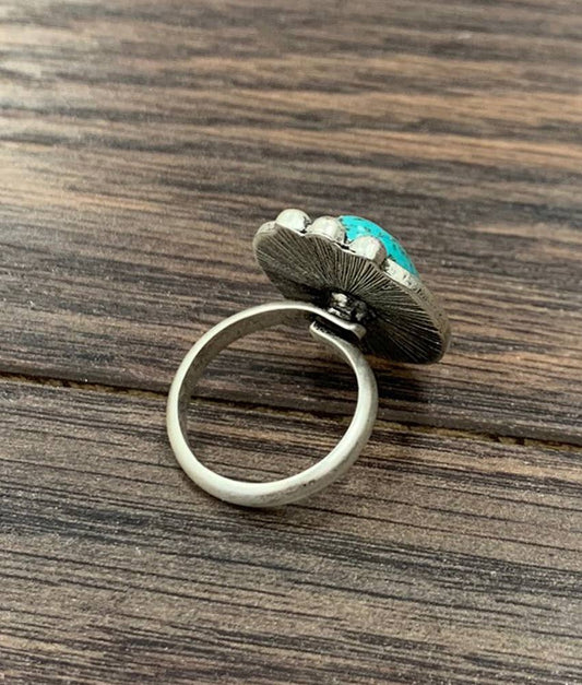1" Turquoise, Brass Adjustable Ring