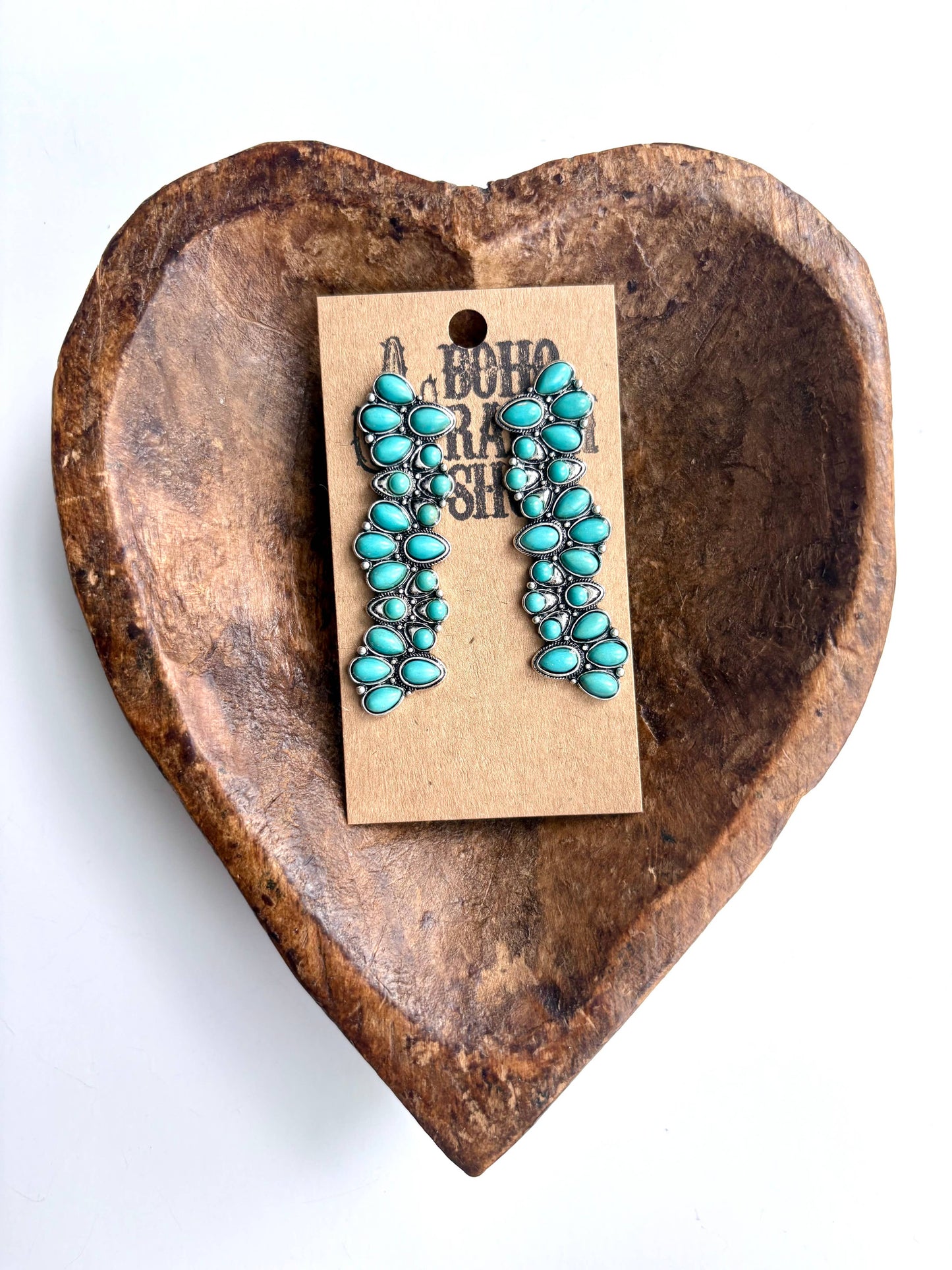 Western Squash Blossom Bar Turquoise Stone Drop Earrings