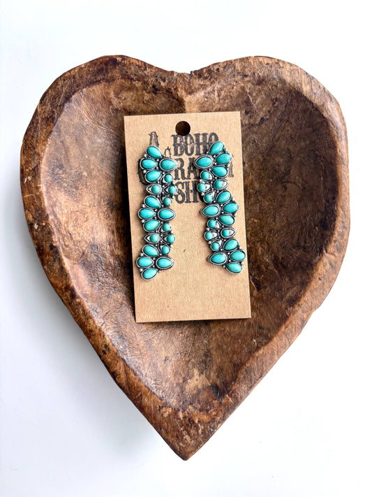 Western Squash Blossom Bar Turquoise Stone Drop Earrings