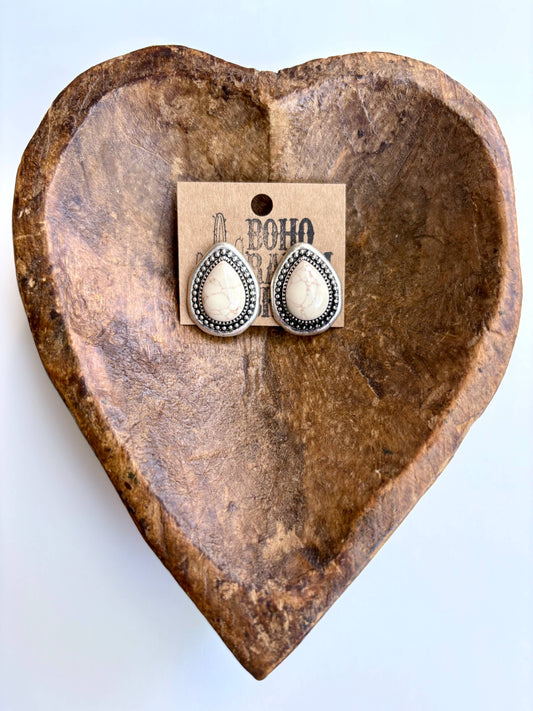 Teardrop White Stone Stud Earrings