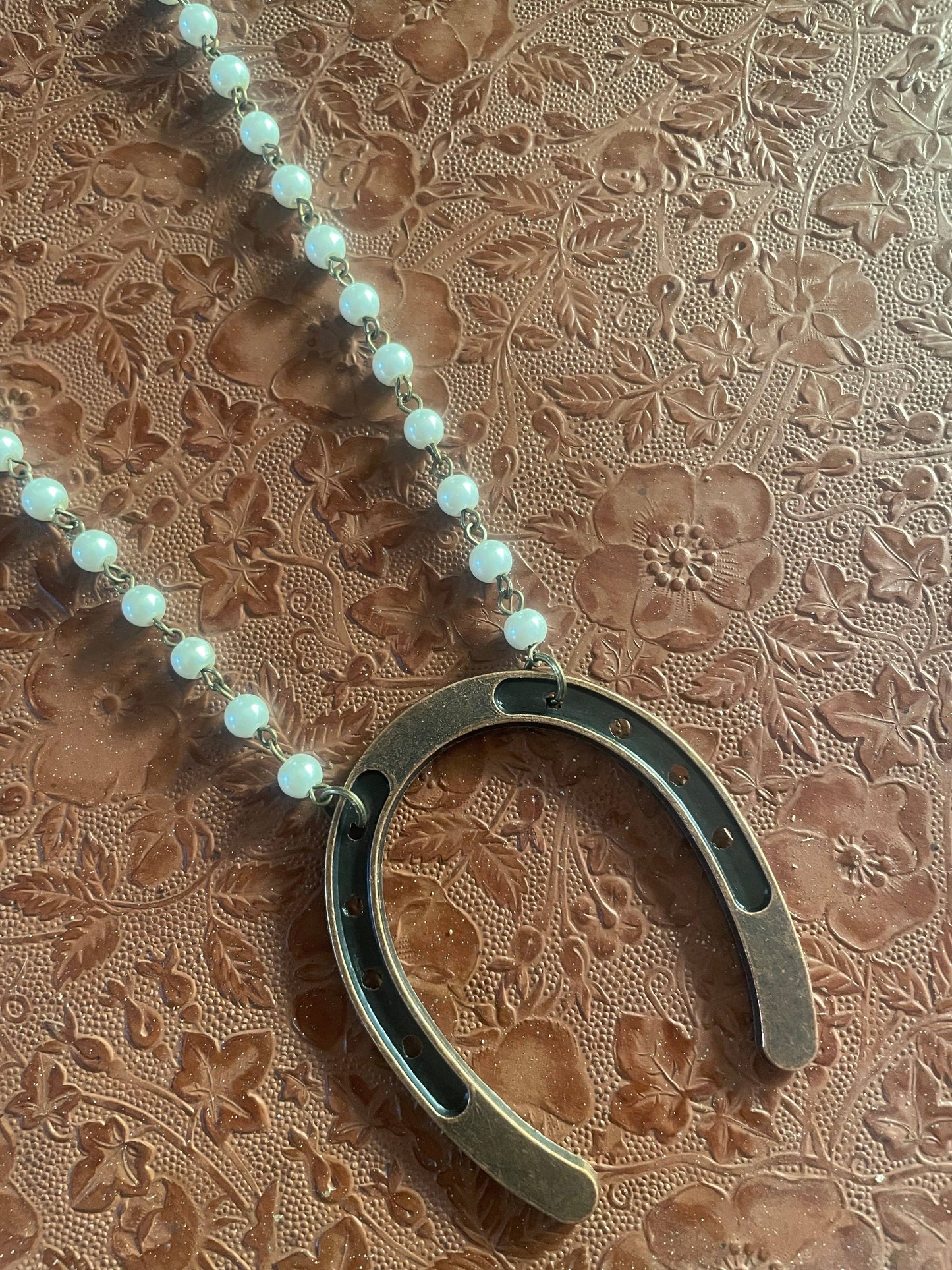 Horseshoe on Pearls Necklace