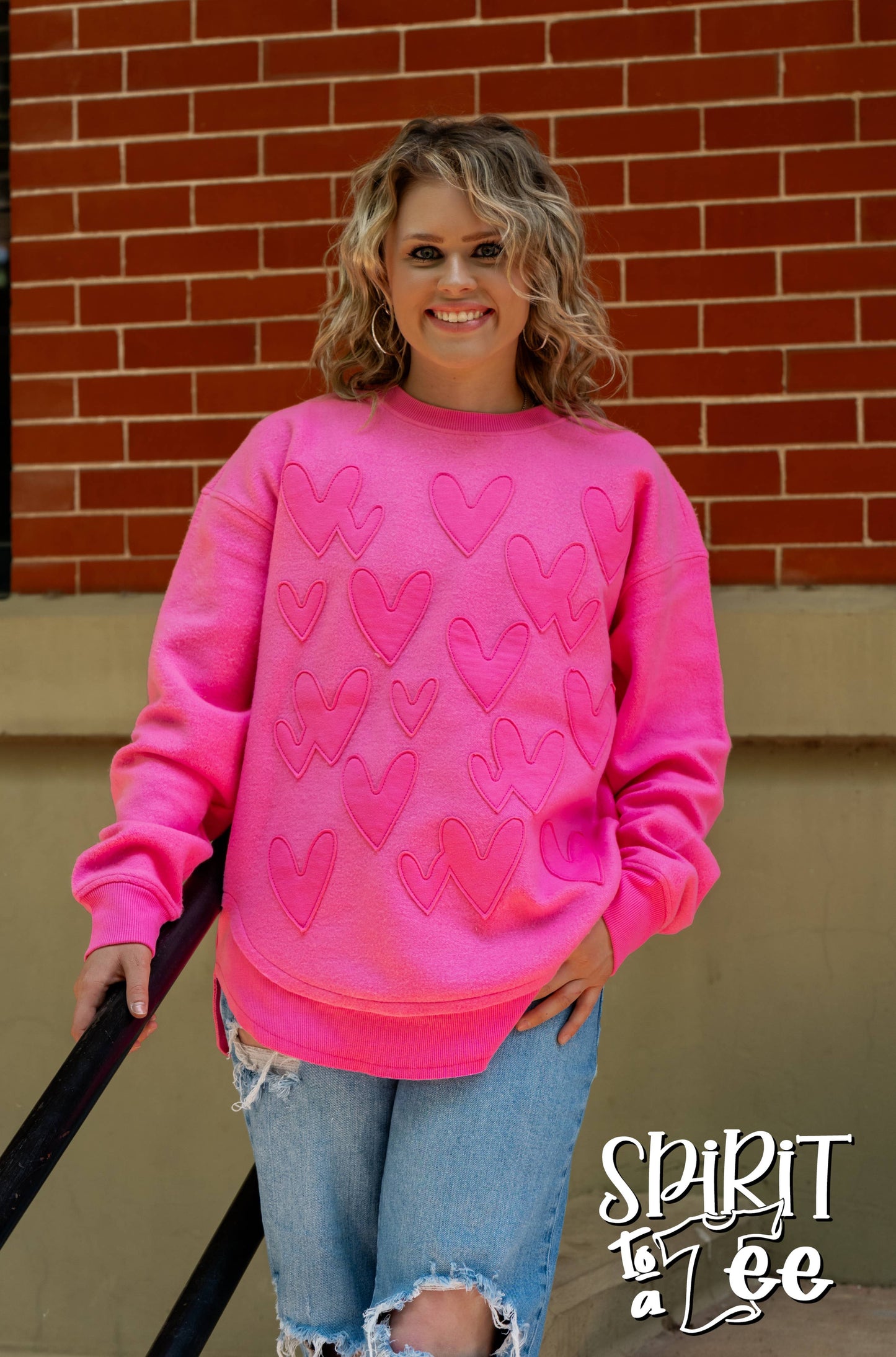 Pink Heart Appliquéd Poncho Sweatshirt