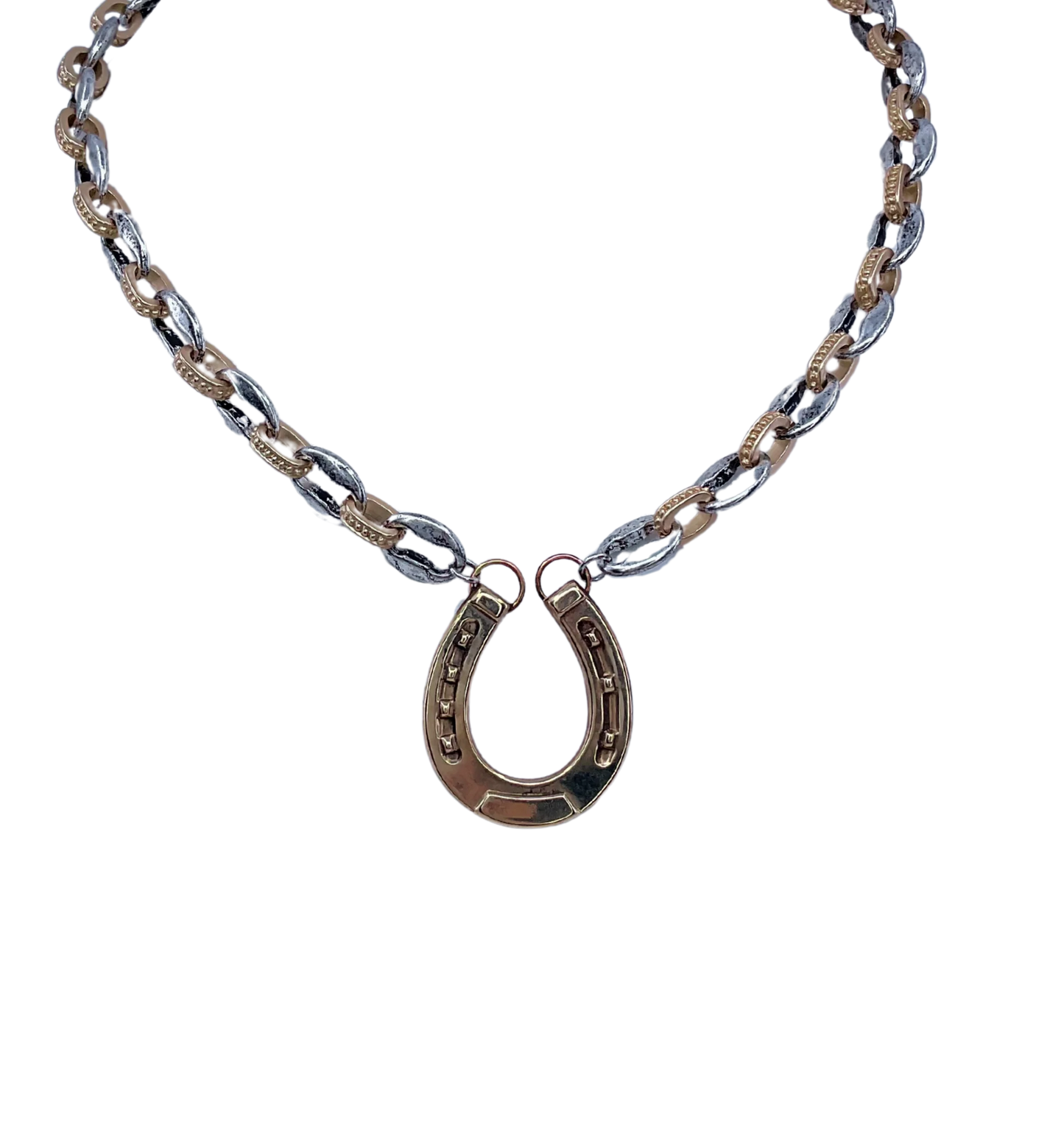 Mixed Metal Chain With Vintage Horseshoe Pendant