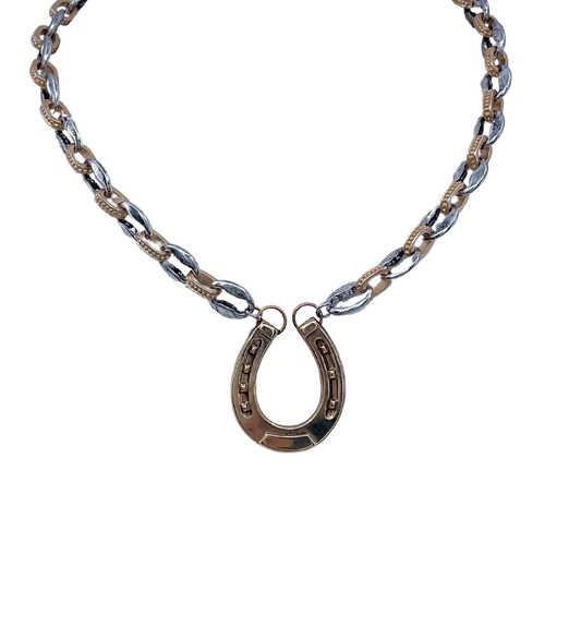 Mixed Metal Chain With Vintage Horseshoe Pendant