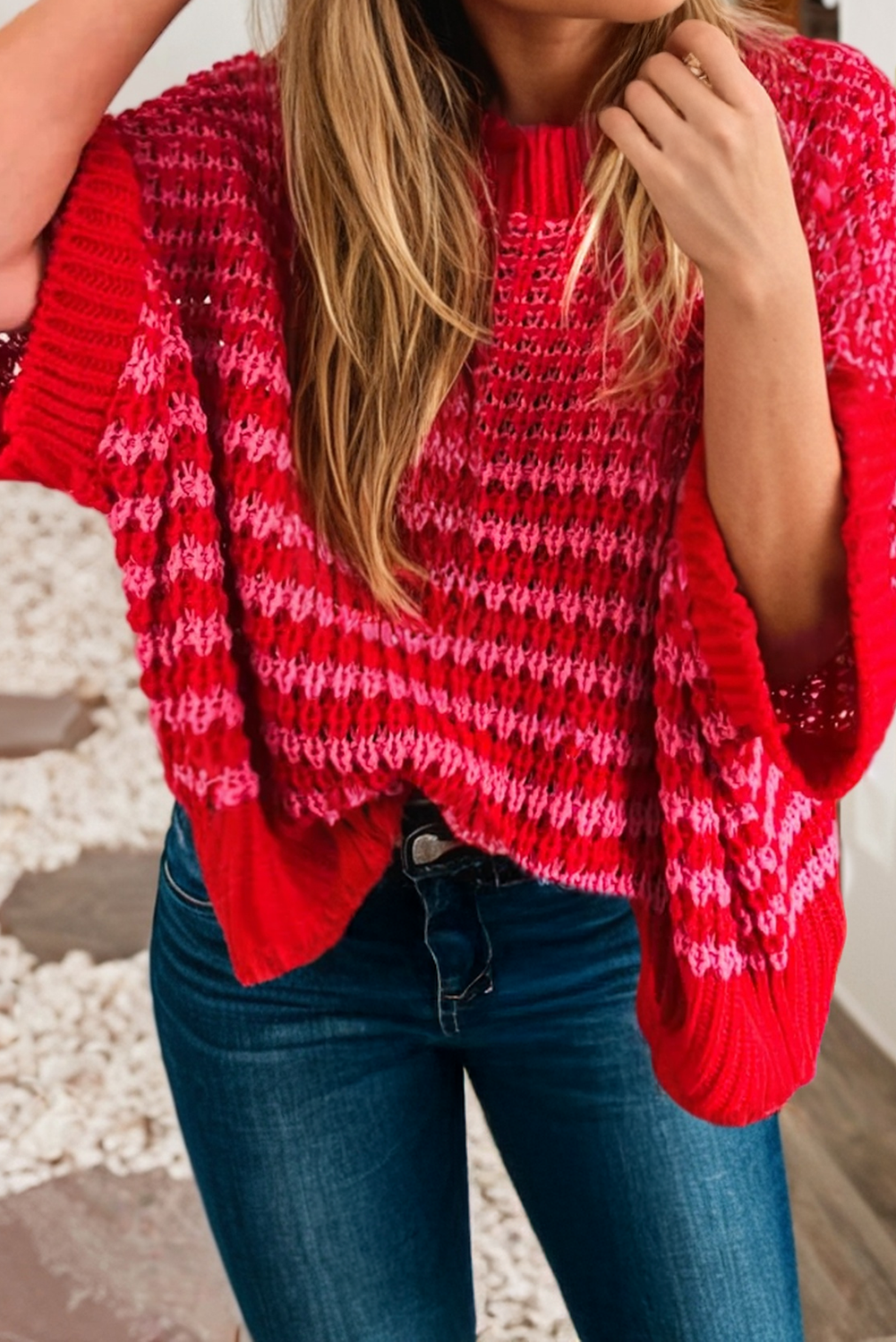 3/4 Draped Sleeve Slouchy Sweater