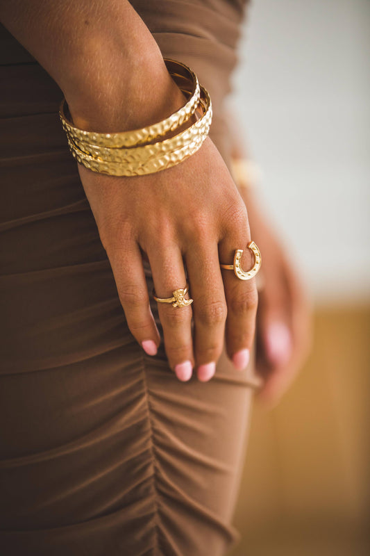 18K Gold Plated 3 Hammered Bangles