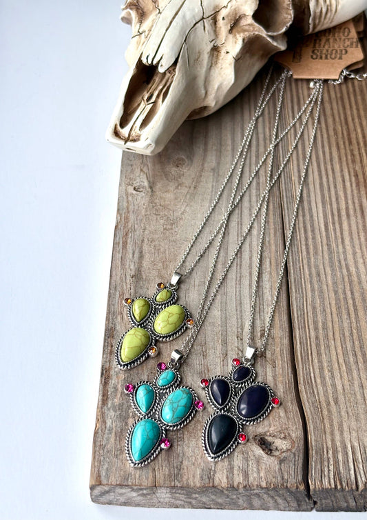 Western Cactus Stone Pendant Necklace