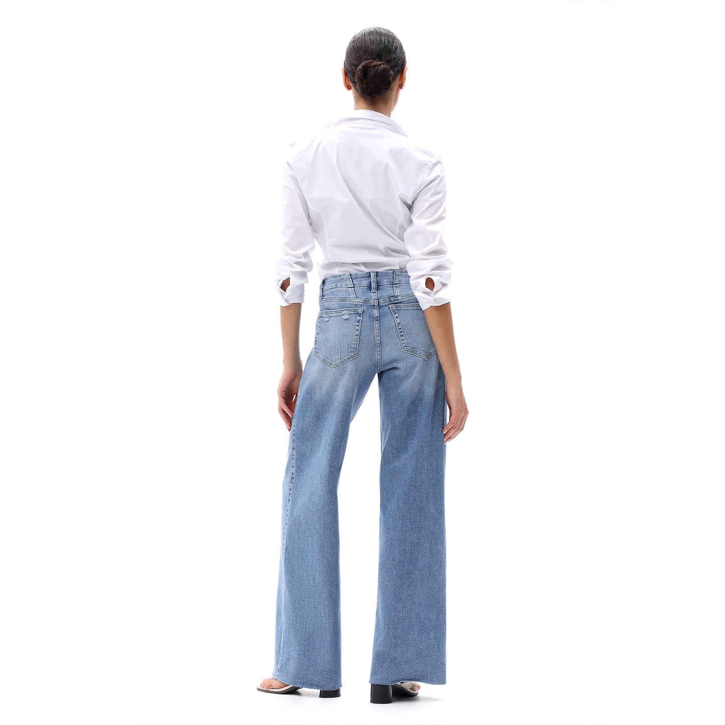 Mid Rise Wide Leg Jeans Raw Hem Vintage Distressed