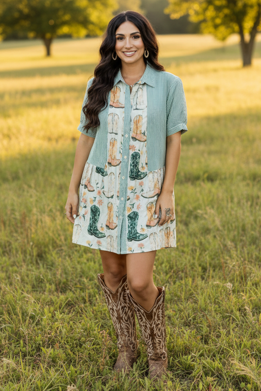 KICKING BOOTS FLORAL DRESS