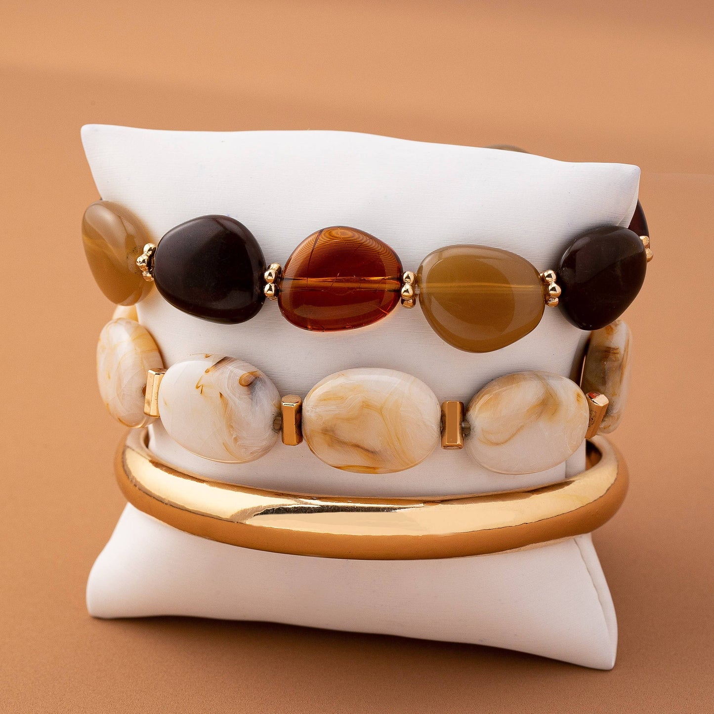 BOHO MULTI ACRYLIC FACET GOLD BRACELET SET