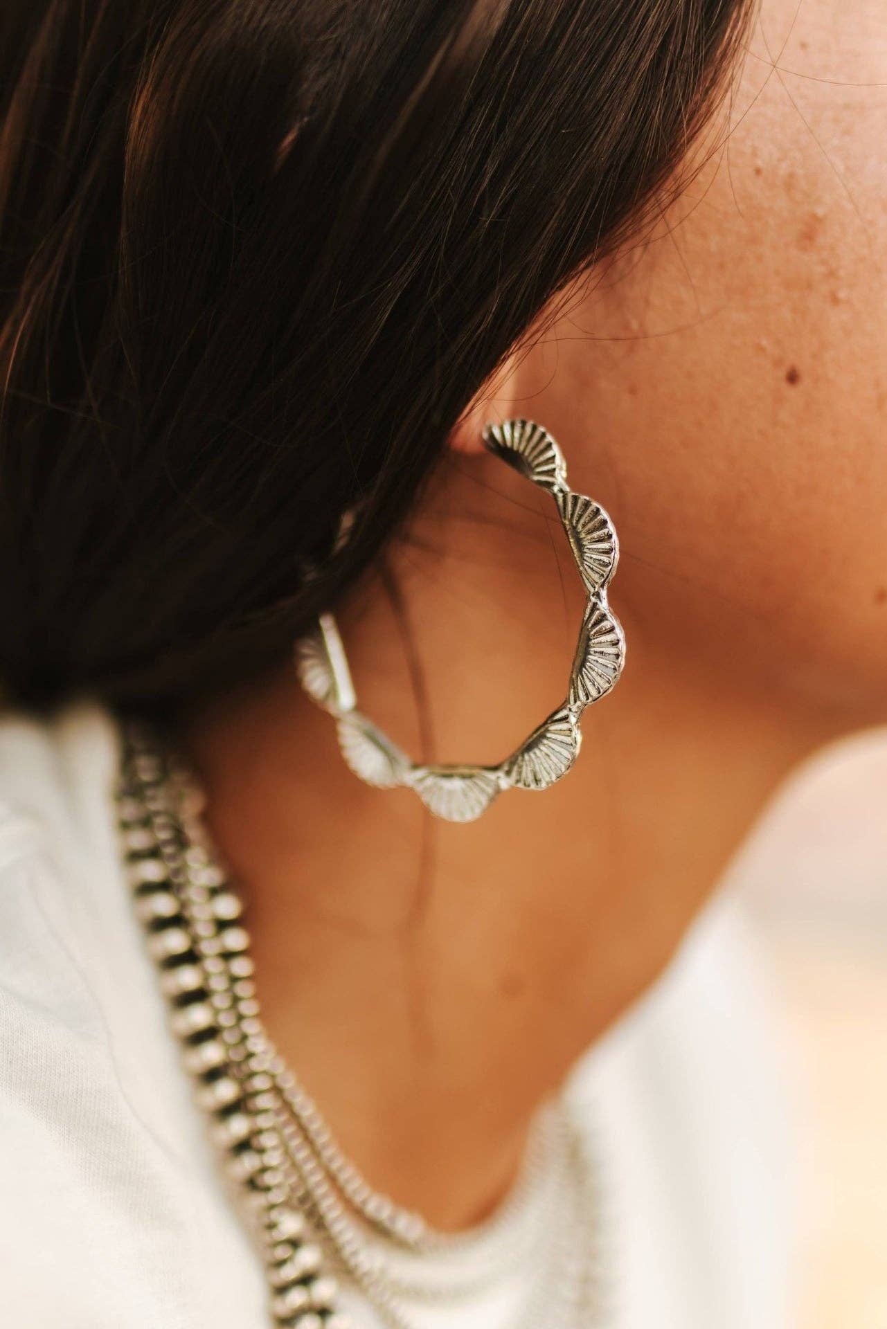 Faux Silver Sunburst Hoops