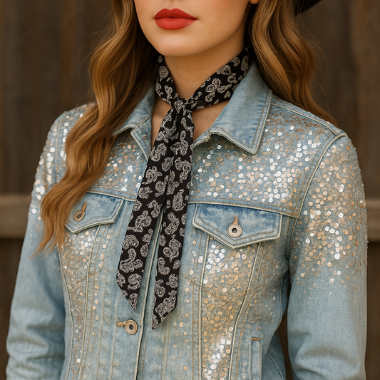 Black and White Western Skinny Mini Wild Rag Scarf / Cowgirl Necktie #TW332