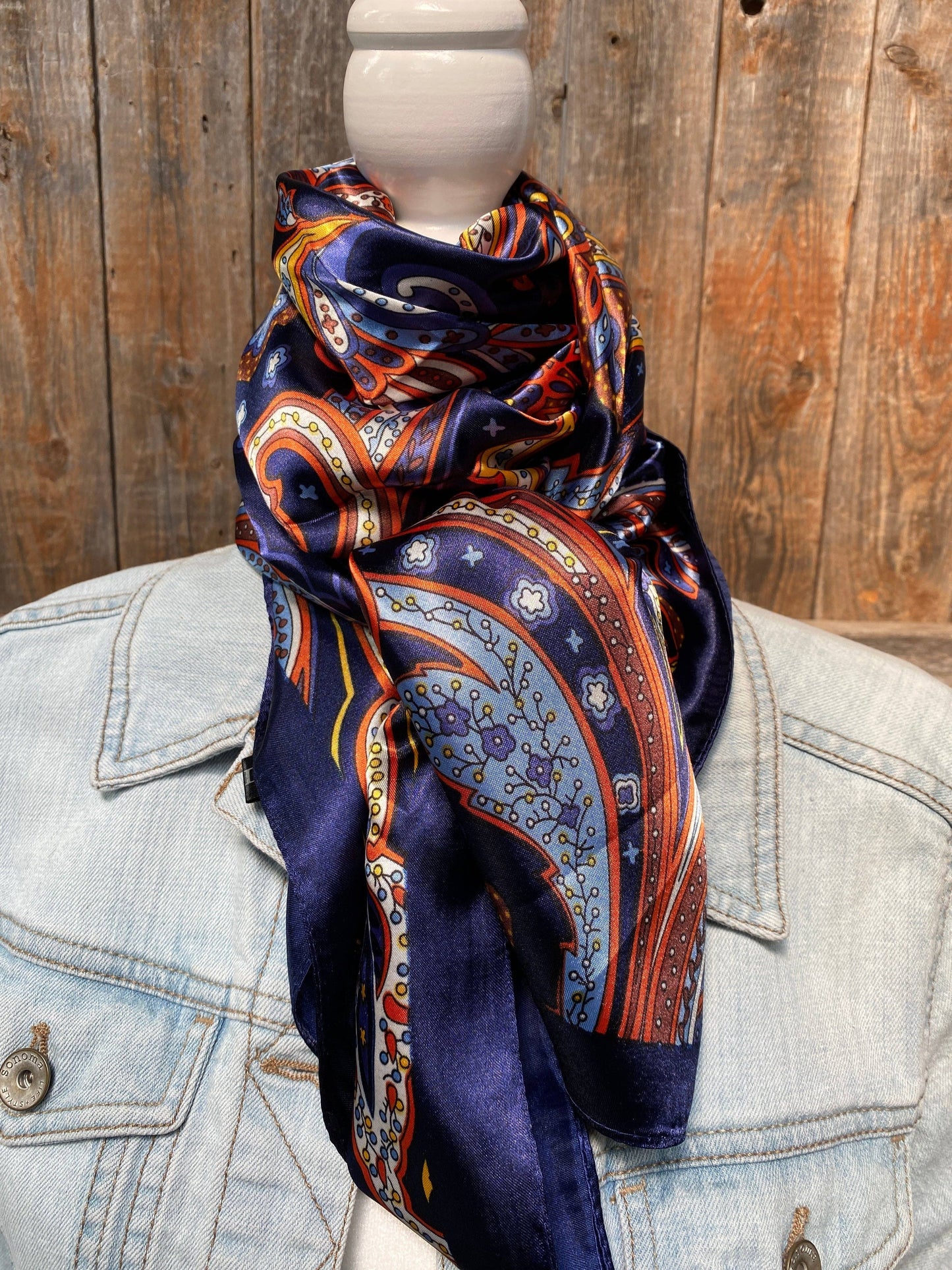35X35"  Blue Hippie Paisley Wild Rag/Scarf WR906