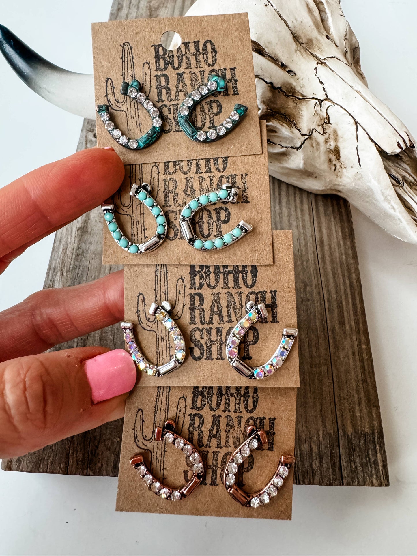 Western Horseshoe Stud Rhinestone Earrings