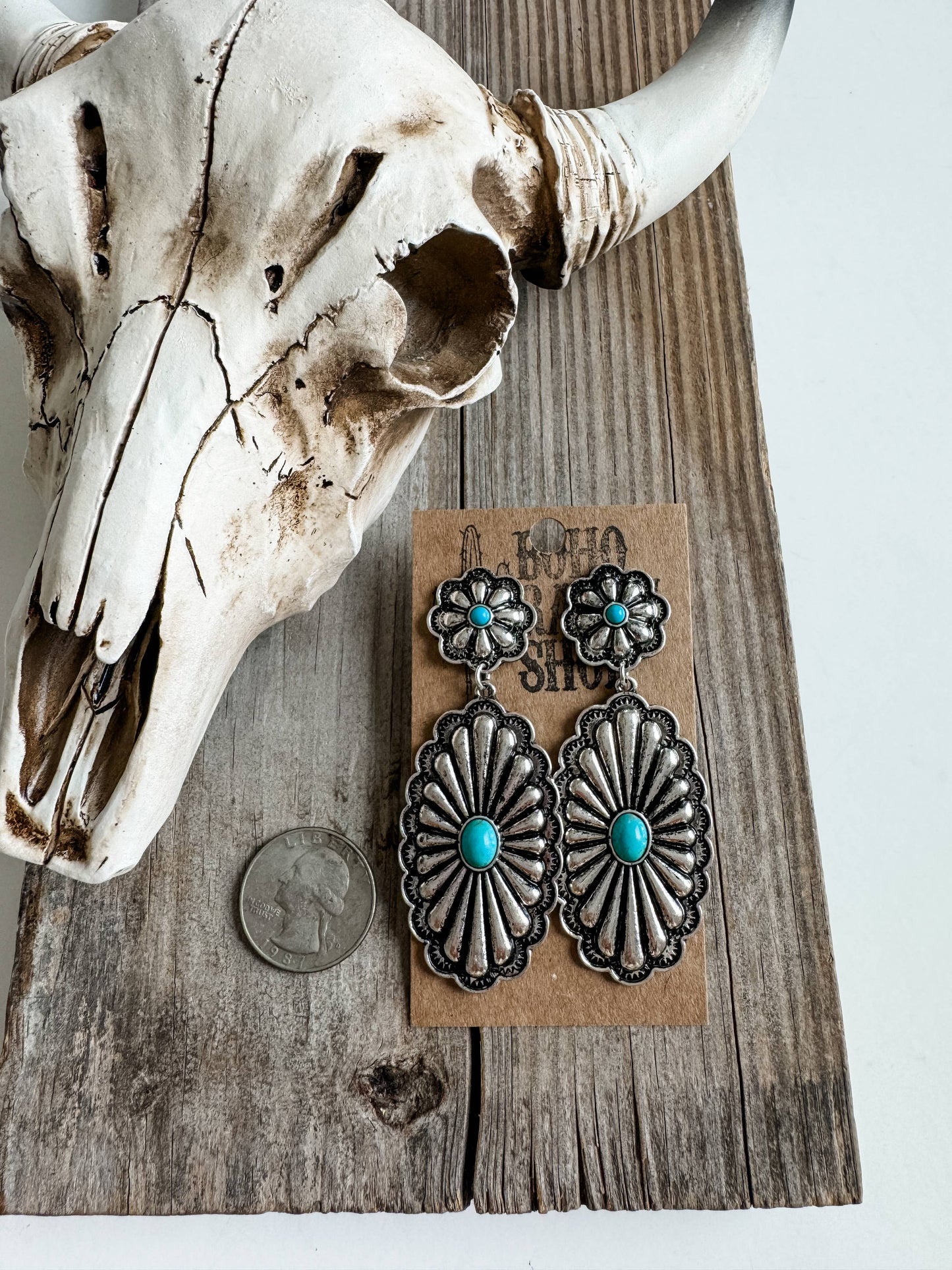 Western Textured Double Concho Earrings