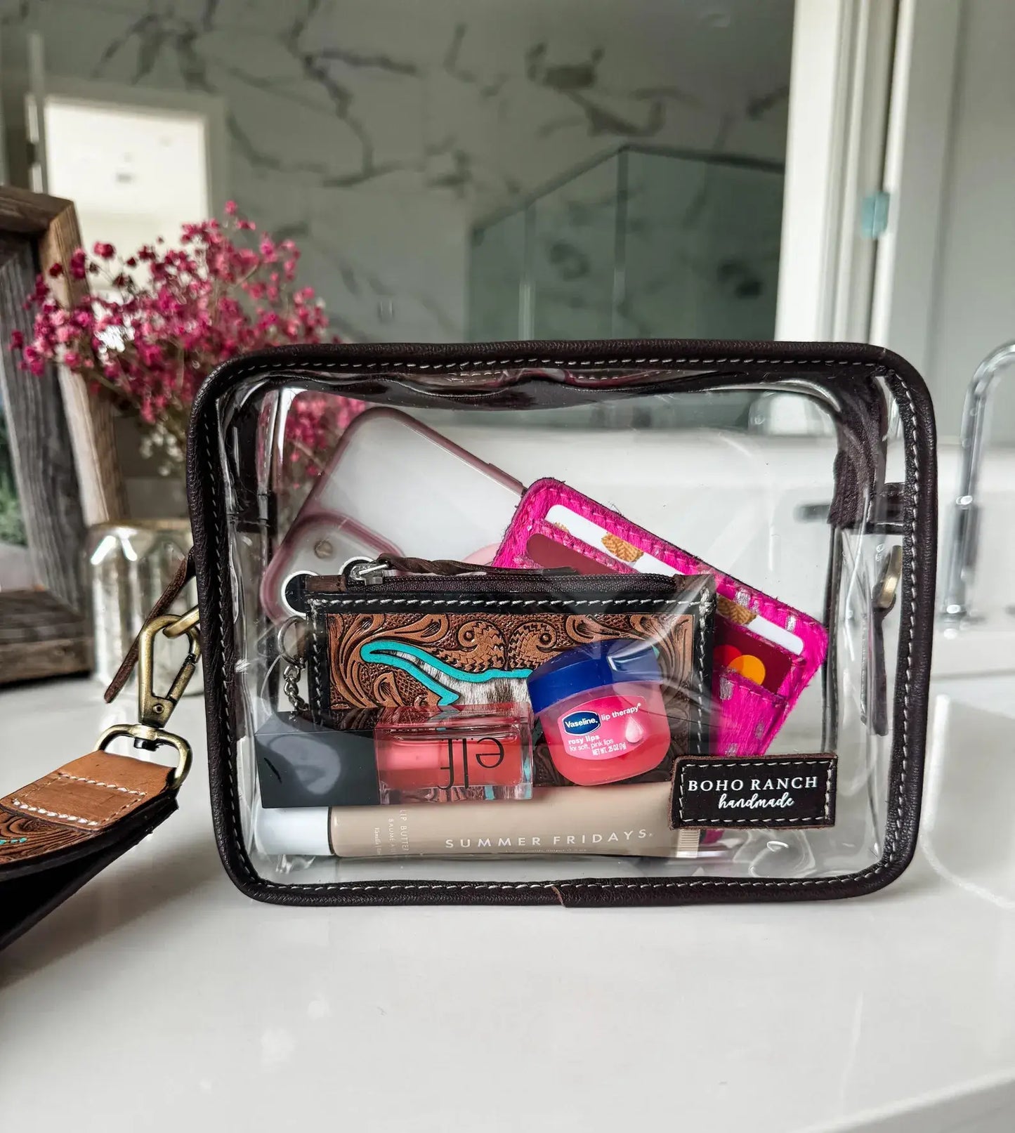 DARLA CLEAR WRISTLET | hand tooled strap - western purse