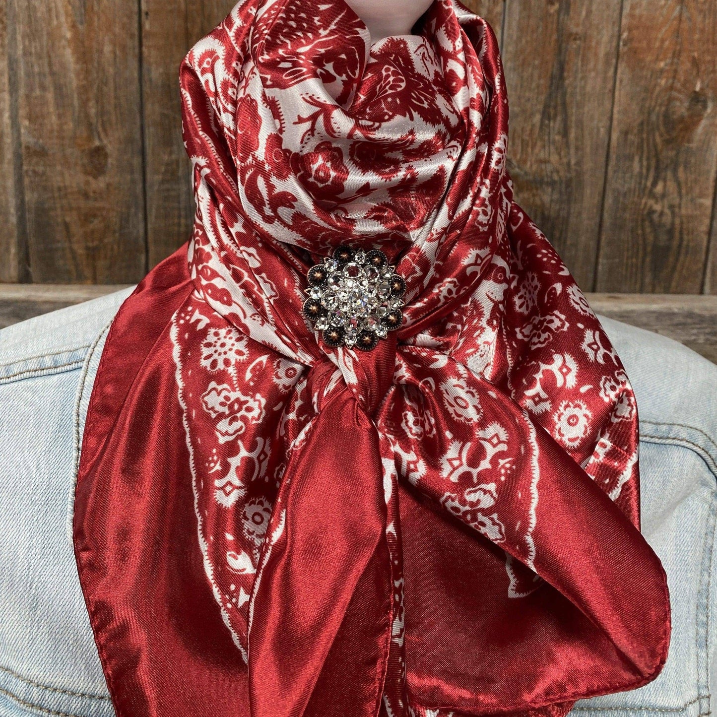 35X35" Red & Cream Paisley Wild Rag/Scarf -Copper Clear Slide WRC143B