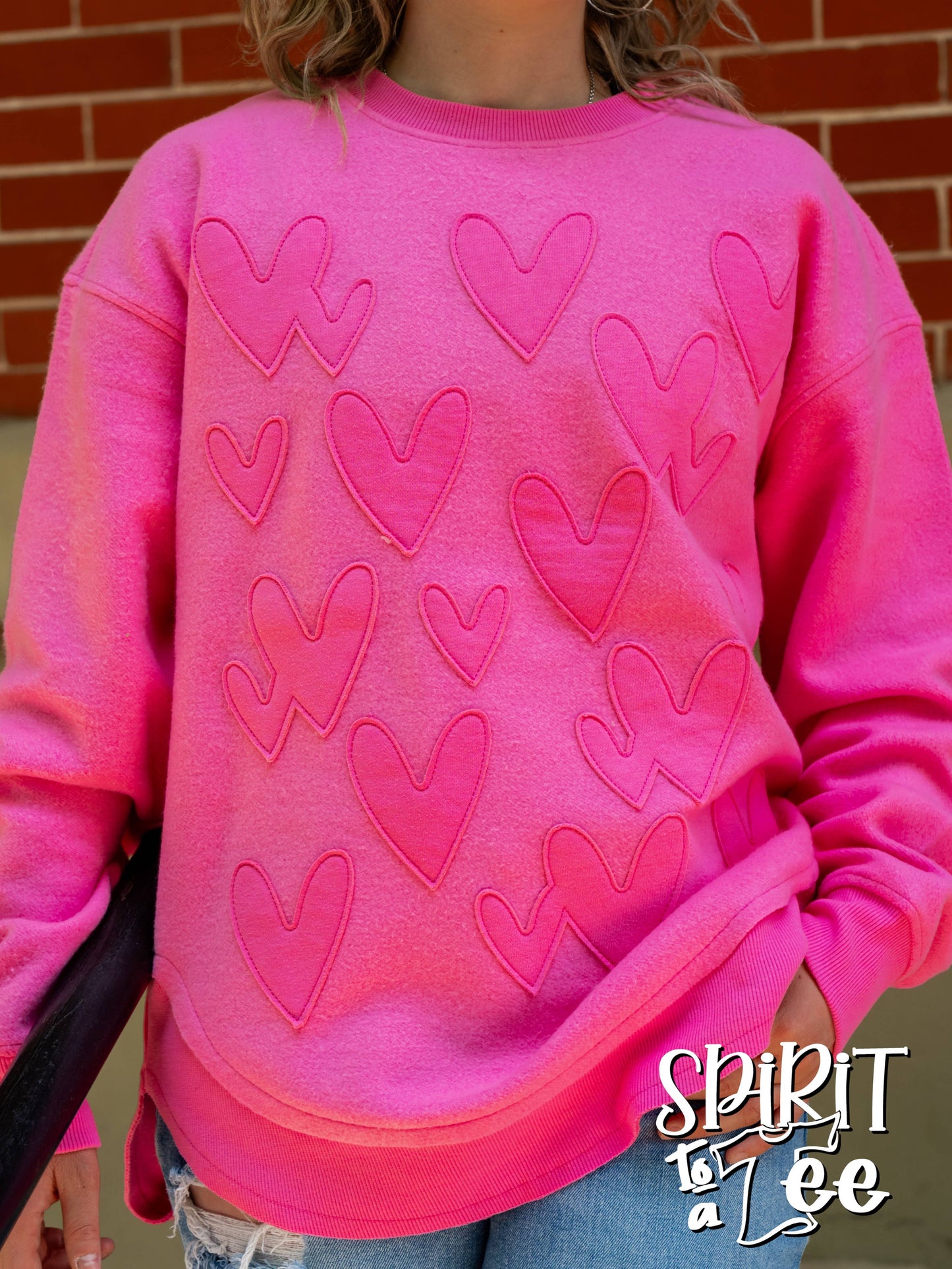 Pink Heart Appliquéd Poncho Sweatshirt