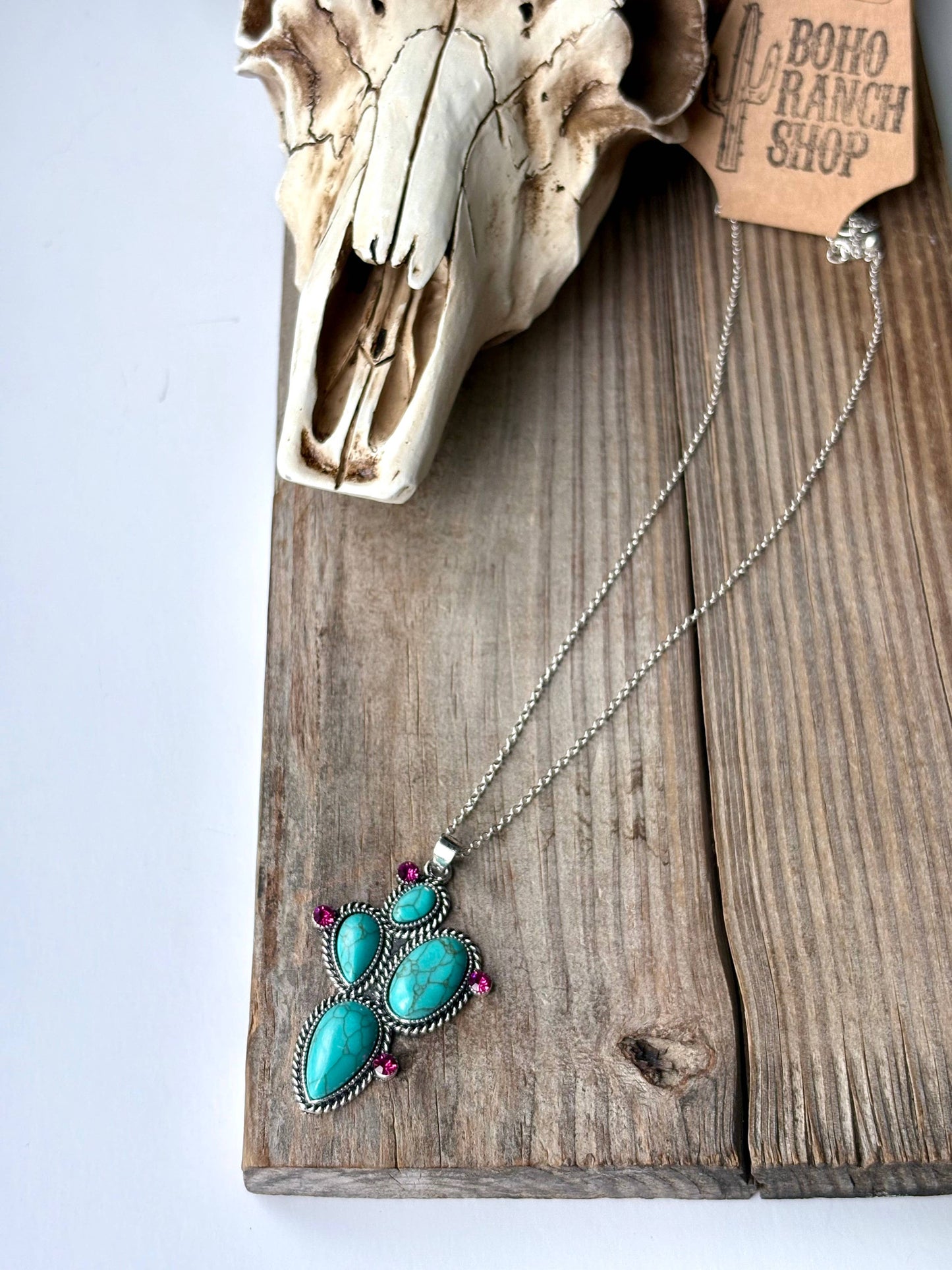 Western Cactus Stone Pendant Necklace