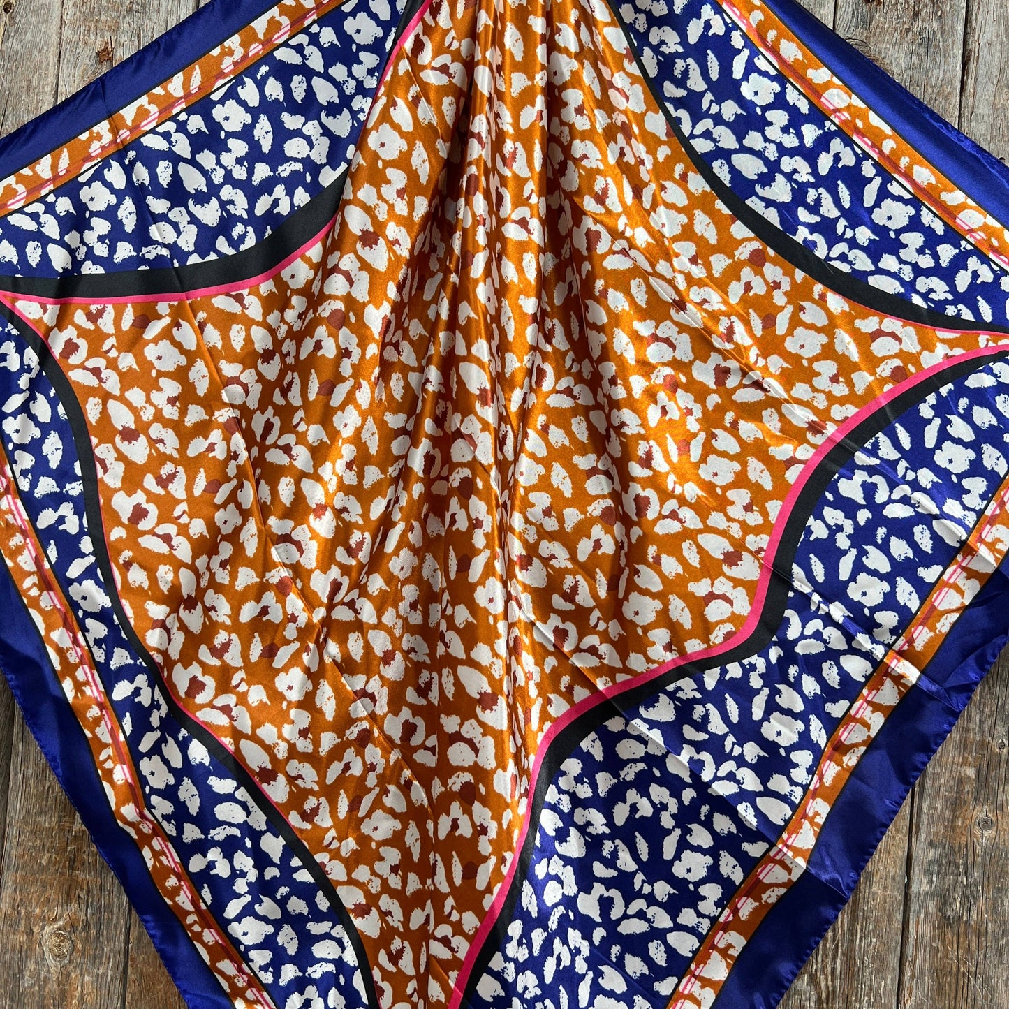 35X35" Blue and Orange Leopard Wild Rag/Scarf WR1013