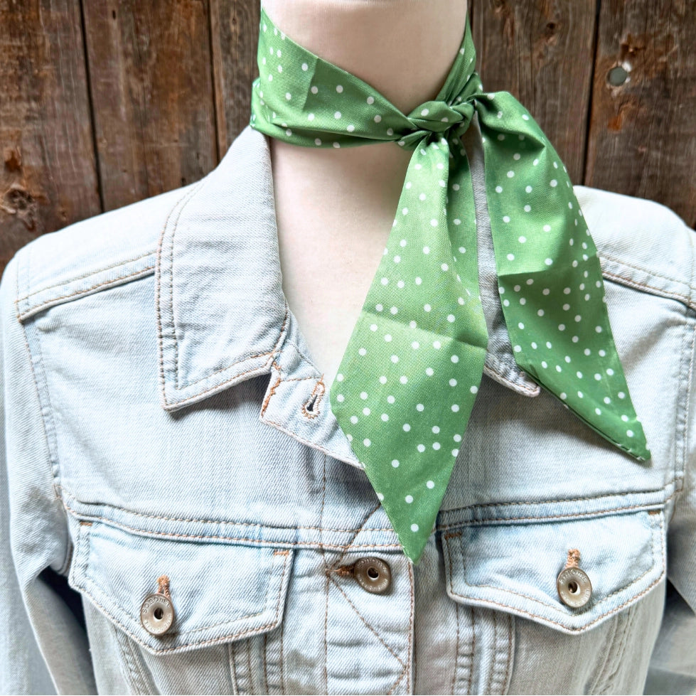 Green and White Western Skinny Mini Wild Rag Scarf / Cowgirl Necktie #TW140