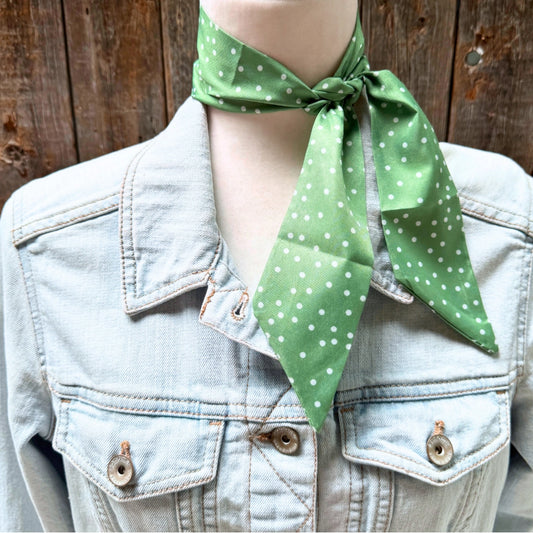 Green and White Western Skinny Mini Wild Rag Scarf / Cowgirl Necktie #TW140