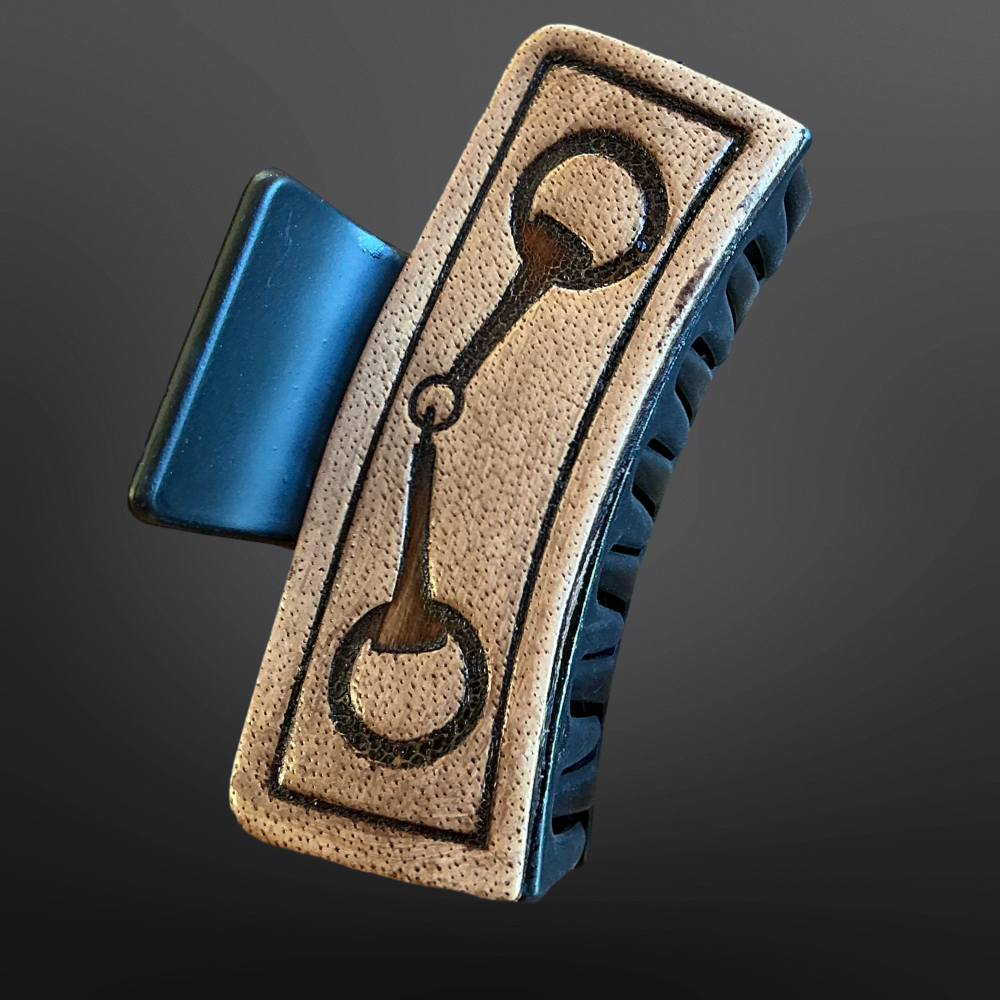 Equestrian Claw Clip Hair Pin with Snaffle Bit in Leather