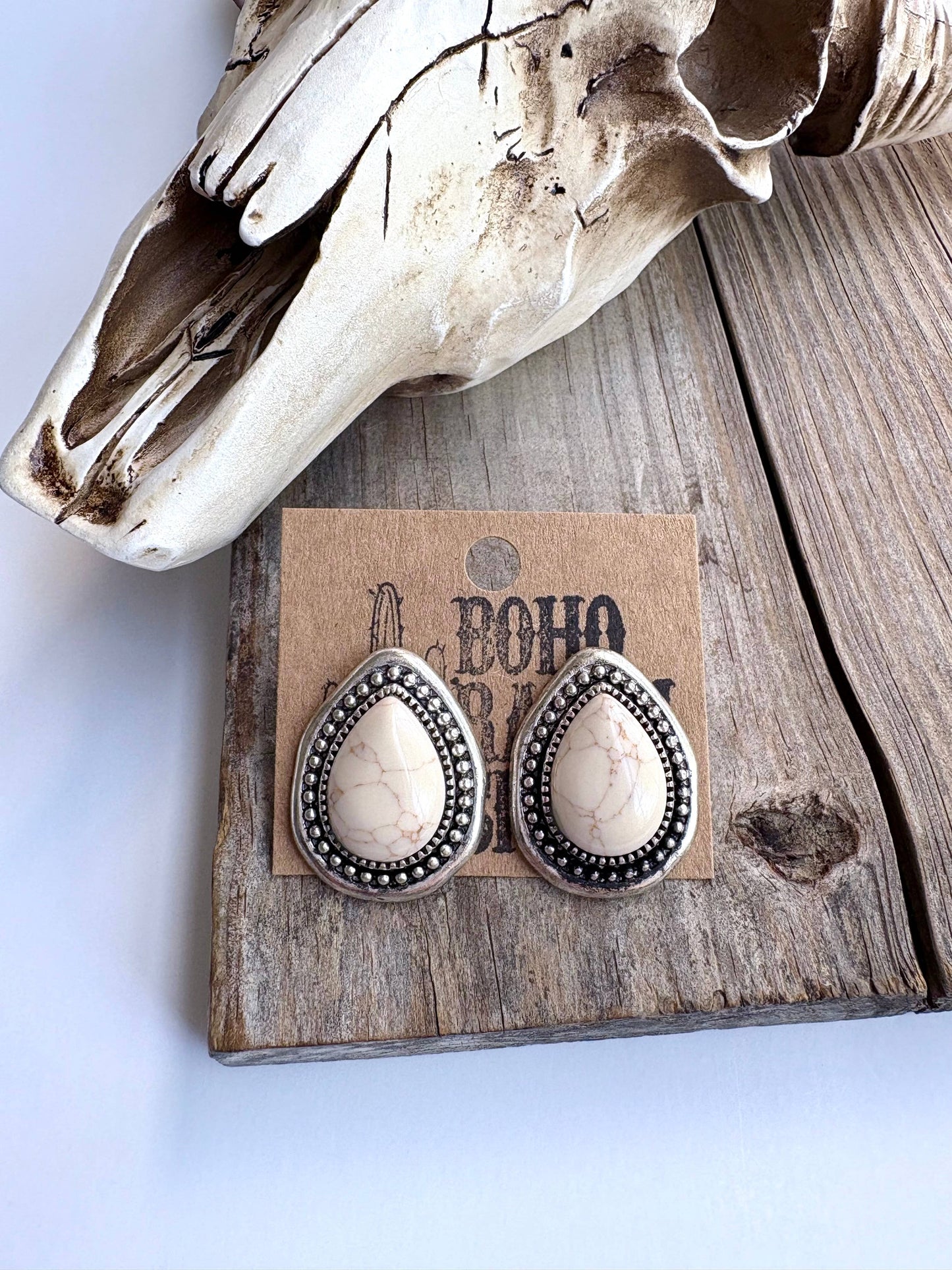 Teardrop White Stone Stud Earrings