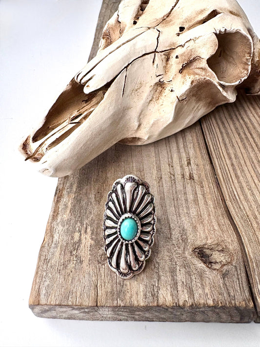 Oval Western Concho Turquoise Stone Cuff Ring