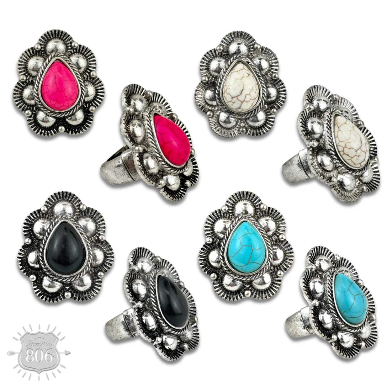 Scalloped stone teardrop stretch ring