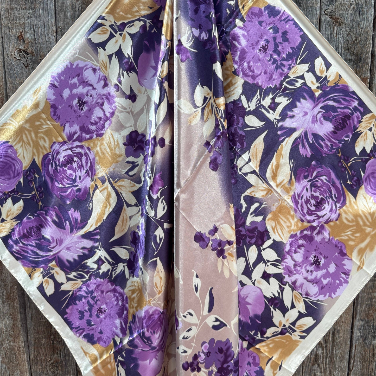 35X35"  Purple and Cream Floral Wild Rag / Scarf WR3434