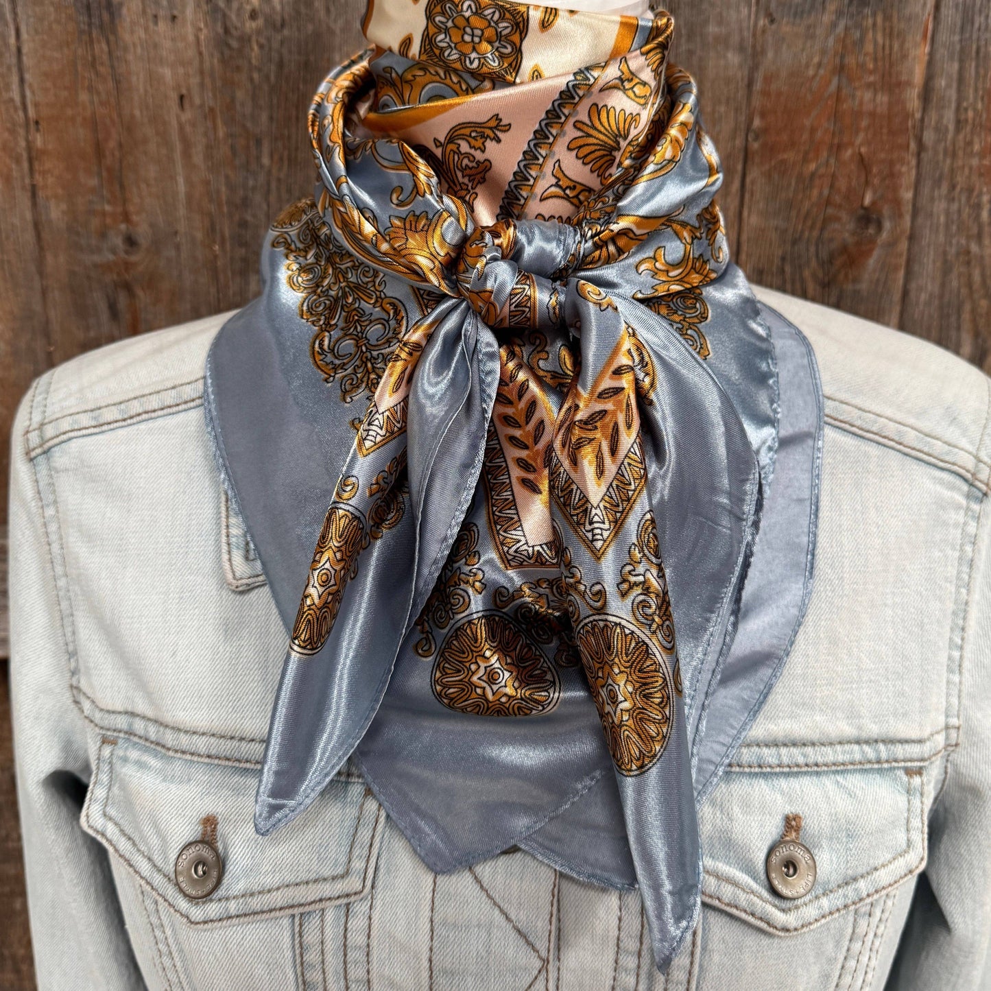 35X35" Blue and Gold Floral Wild Rag / Scarf WR3392