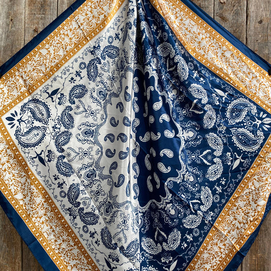 35X35"  Blue Two-Toned Paisley Wild Rag/Scarf WR3300