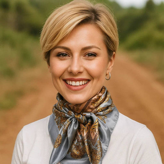 35X35" Blue and Gold Floral Wild Rag / Scarf WR3392