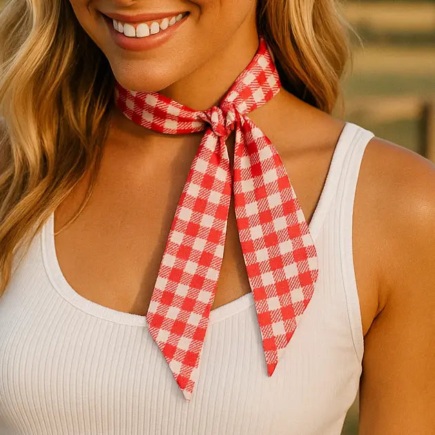 Red and White Western Skinny Mini Wild Rag Scarf / Cowgirl Necktie #TW124