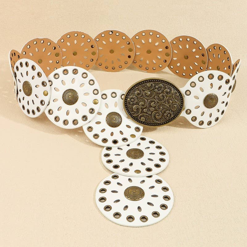 Studded Oval Disc Snap Y Shape Punk Belt