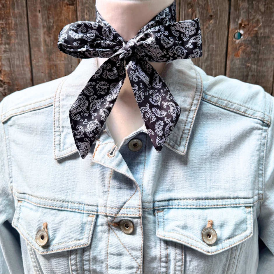 Black and White Western Skinny Mini Wild Rag Scarf / Cowgirl Necktie #TW332