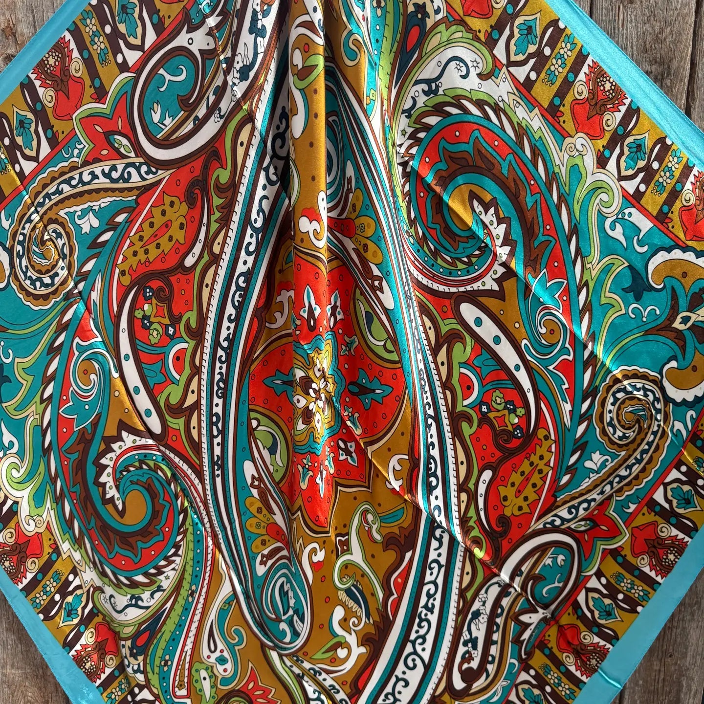 35X35" Aqua and Teal Paisley Wild Rag / Scarf WR914