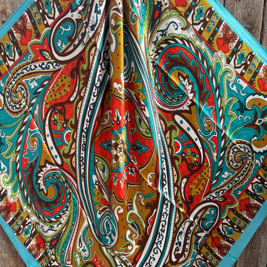 35X35" Aqua and Teal Paisley Wild Rag / Scarf WR914