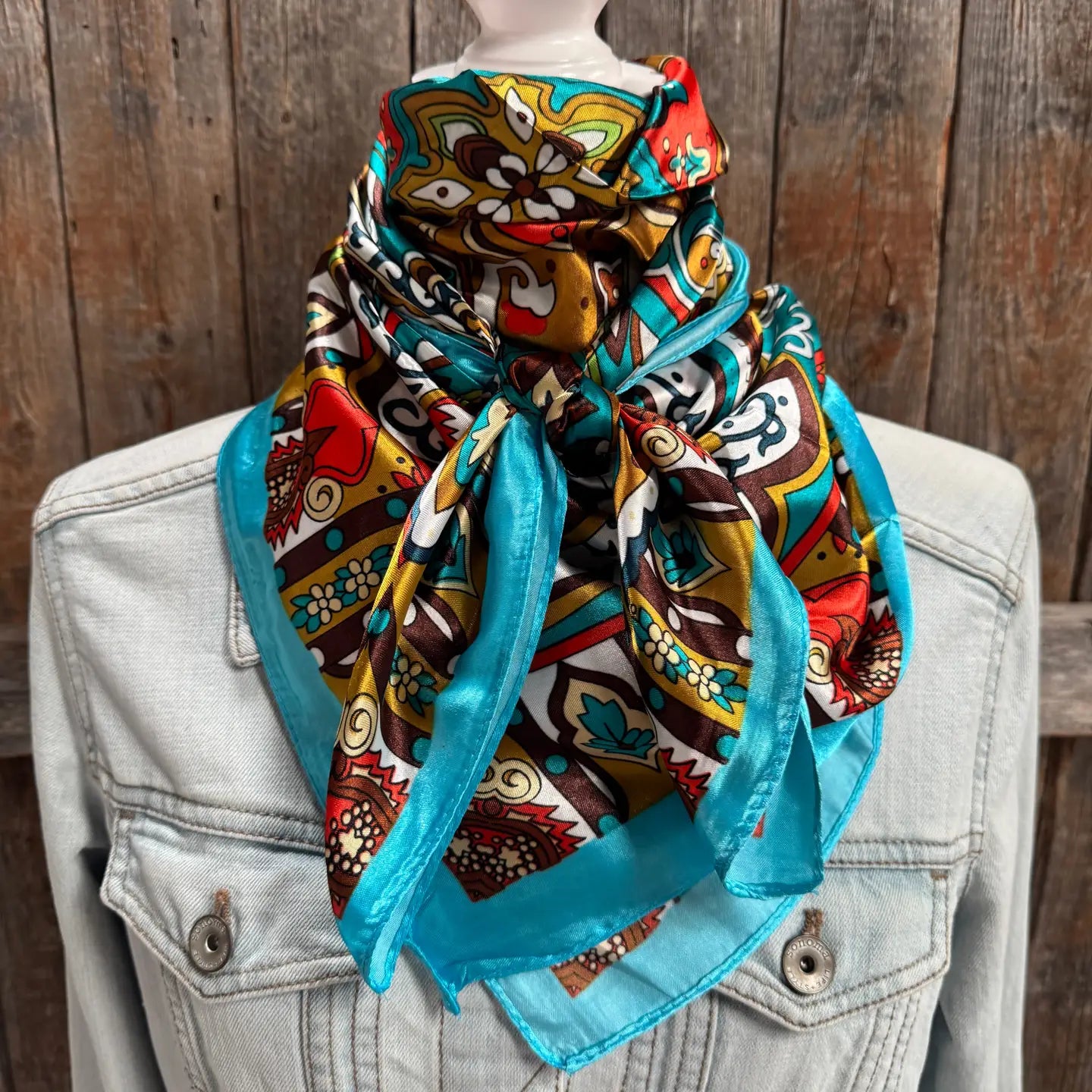 35X35" Aqua and Teal Paisley Wild Rag / Scarf WR914