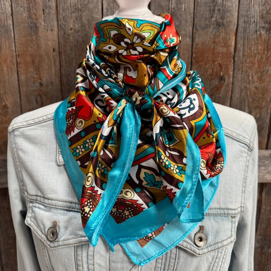 35X35" Aqua and Teal Paisley Wild Rag / Scarf WR914