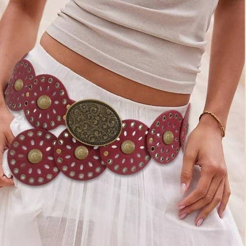 Studded Oval Disc Snap Y Shape Punk Belt