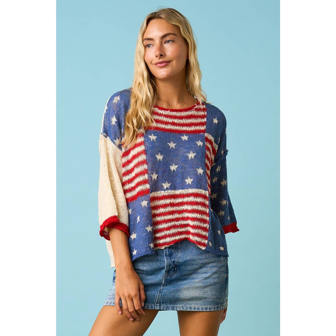 USA FLAG PATCHWORK KNIT SWEATER