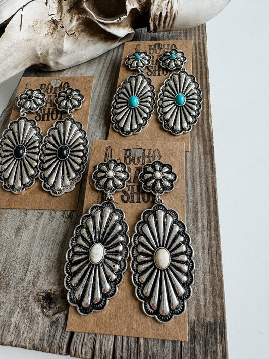 Western Textured Double Concho Earrings